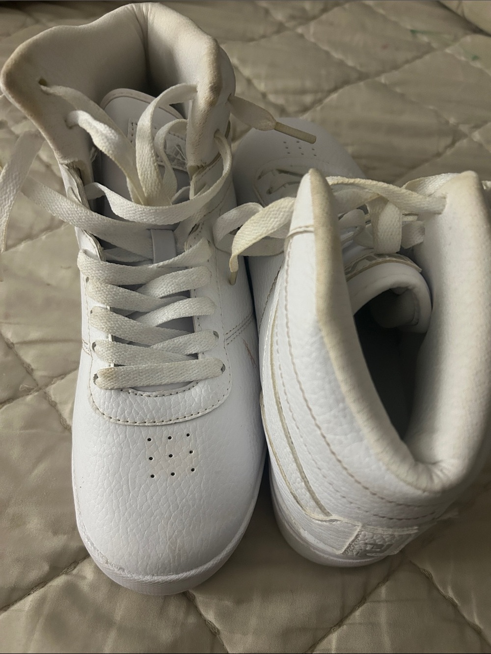 FILA-Ladies White High-Top Sneakers - Classic All-White Style worn once